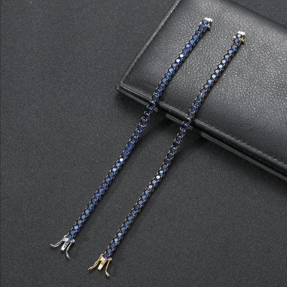 14K Gold Womens 2ct Blue Sapphire Gemstone Tennis Bracelet 14 K Silver Jewelry - Picture 9 of 9